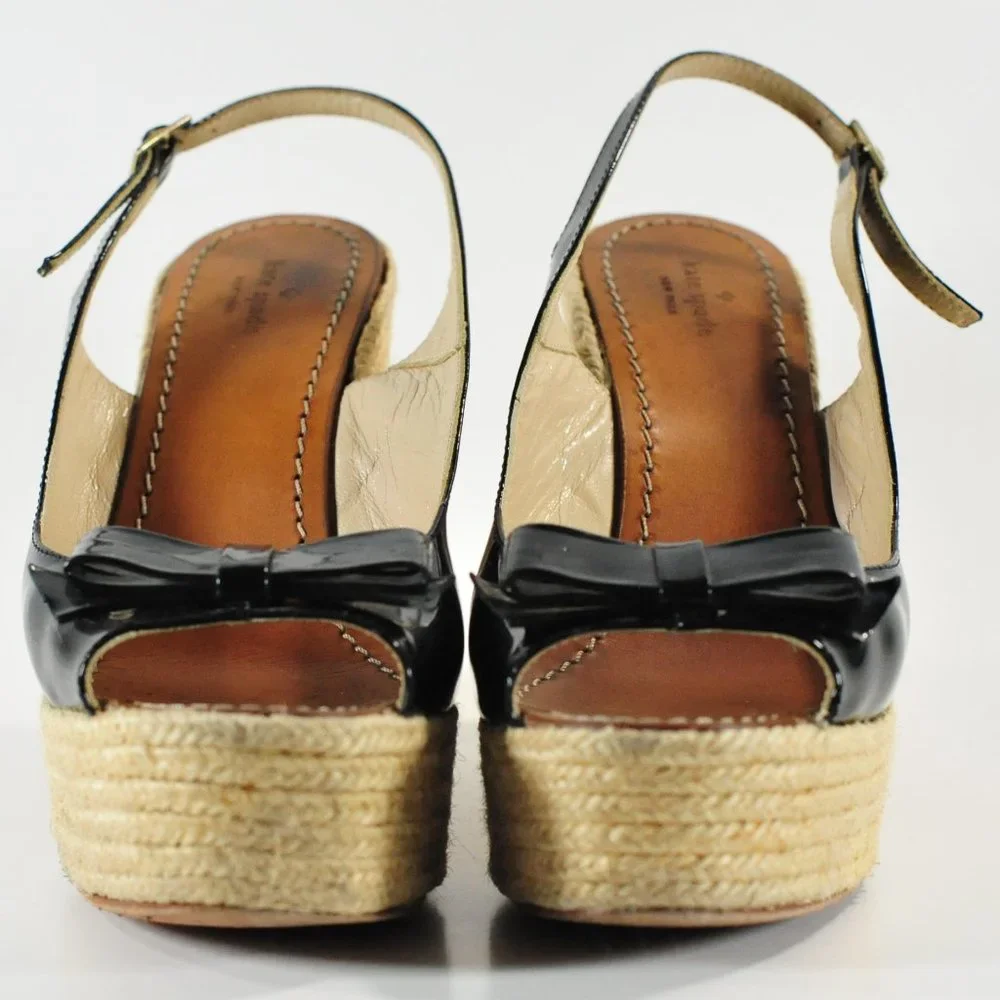 Kate Spade New York Black Patten Leather & Jute Wedge